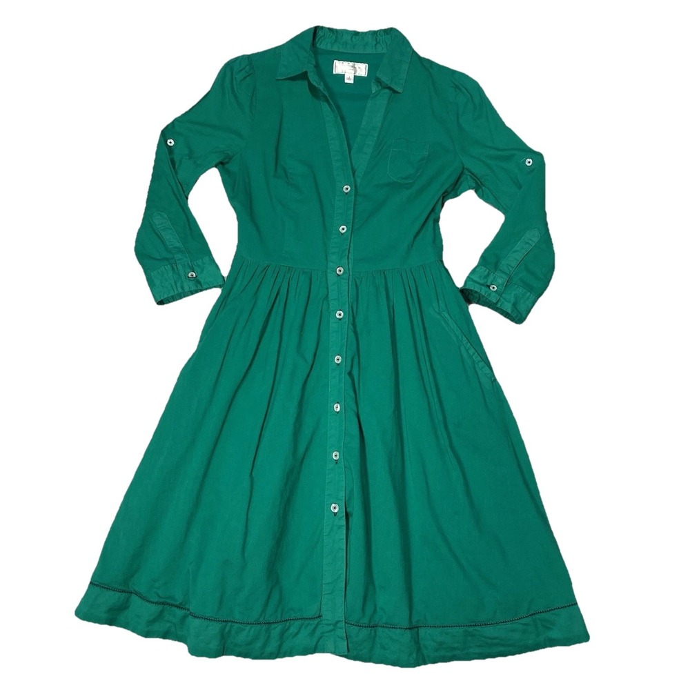 Moulinette Soeurs Shirt Dress Midi Kelly Green Womens 2 Garden Party Cottagecore